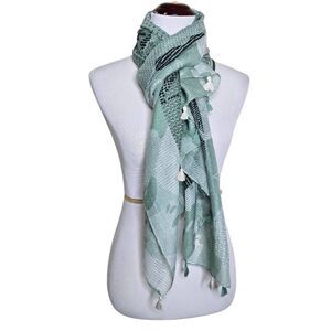 Zara TRF Green Mixed Print Tasseled Scarf Wrap